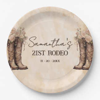 Blush pink 21st rodeo western birthday party paper plates