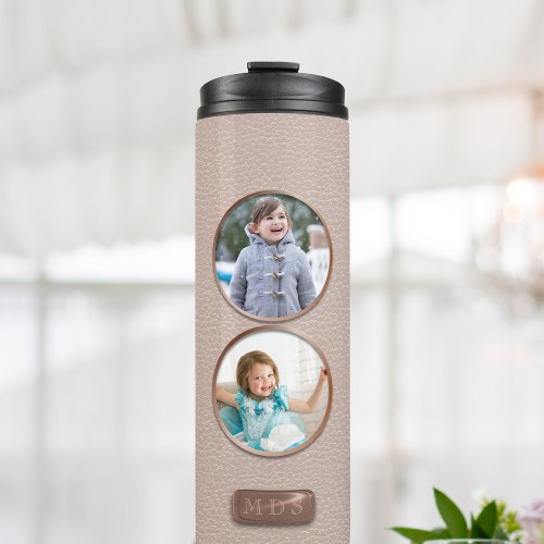 Blush Pink 2 Photo Collage Elegant Monogrammed Thermal Tumbler