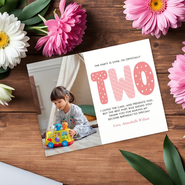 Blush Pink 2nd Birthday Thank You  Postcard (Creator Uploaded)