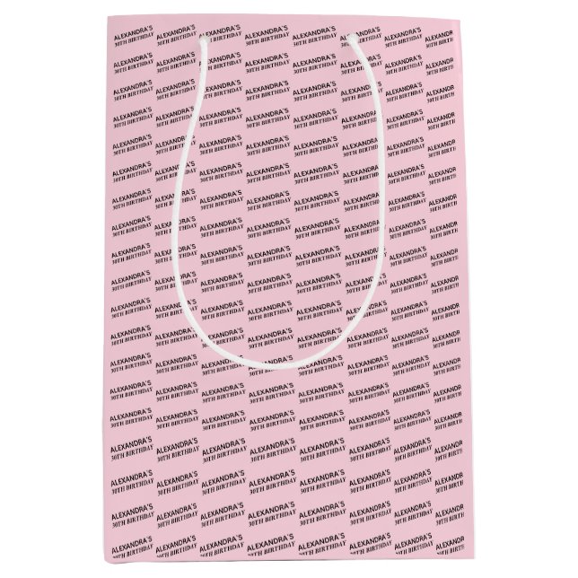 Blush Pink 30th Birthday Personalized Name Medium Gift Bag (Front)