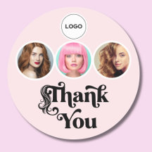 Blush Pink 3 Photo Hair Stylist Logo Thank You