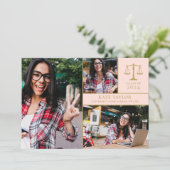 Blush Pink 3 Photo Law School Graduation Party Invitation (Standing Front)