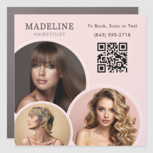 Blush Pink 3 Photo QR Code Hair Salon Car Magnet