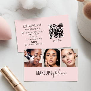 Blush Pink 3 Photo QR Code Modern Makeup Business Card