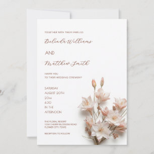 Blush Pink 3D Flowers QR Code Invitation
