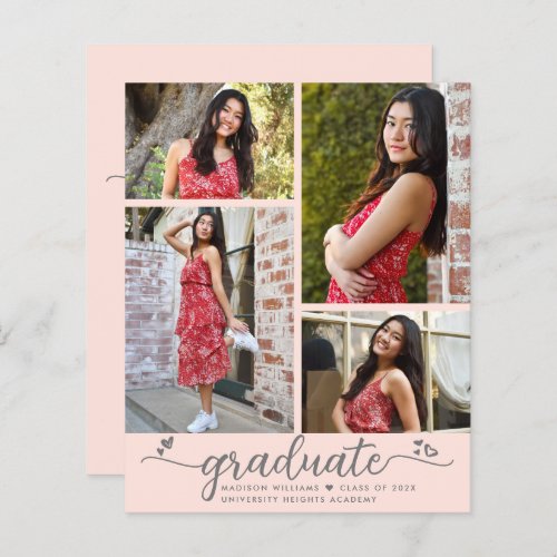 Blush Pink 4 Photo Budget Graduation Script Invite