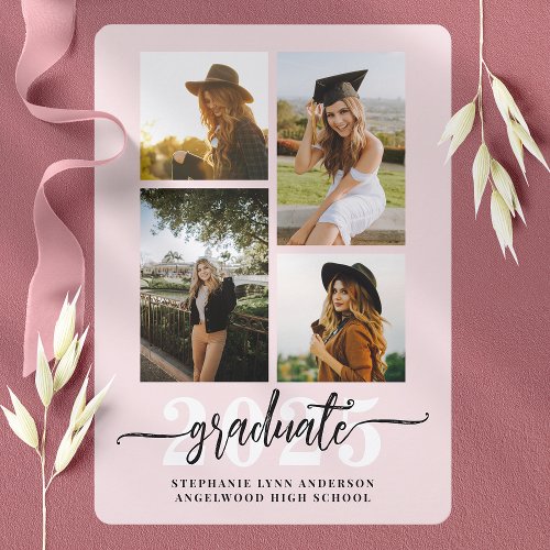 Blush Pink 4 Photo Collage Grad Announcement