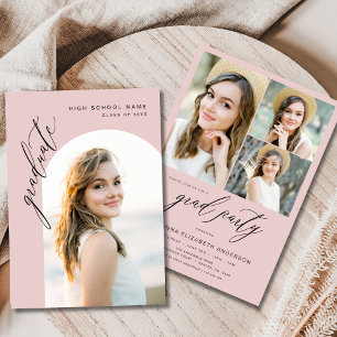 Blush Pink 4 Photo Modern Graduation Party Invitation