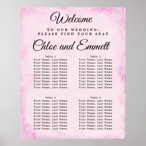 Blush Pink 4_Table Wedding Seating Char Poster