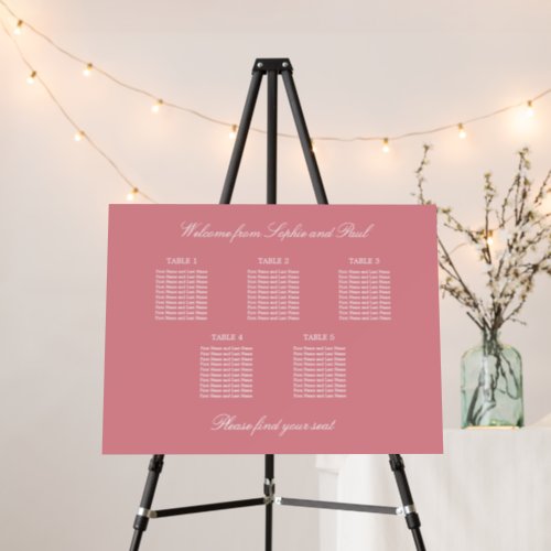 Blush Pink 5 Table Seating Chart Foam Board