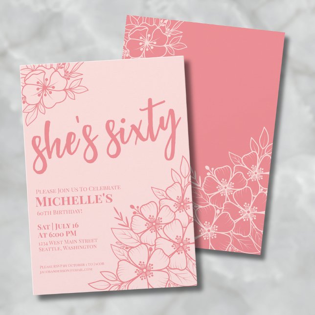 Blush Pink 60th Birthday Party Invitation (Elegant Sixty Blush Pink 60th Birthday Party Invitation)