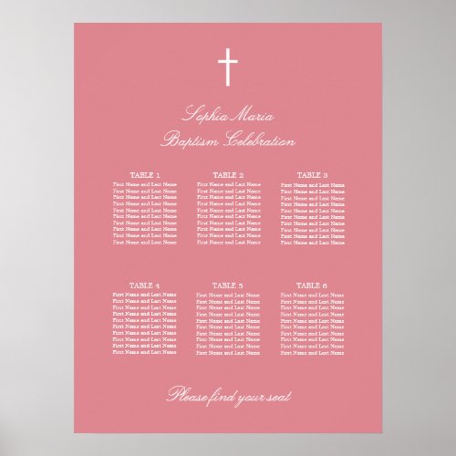 Blush Pink 6 Table Baptism Seating Chart Poster