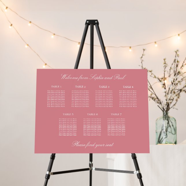 Blush Pink 7 Table Wedding Seating Chart Foam Board (In Situ (Stand))