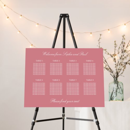 Blush Pink 8 Table Wedding Seating Chart Foam Board
