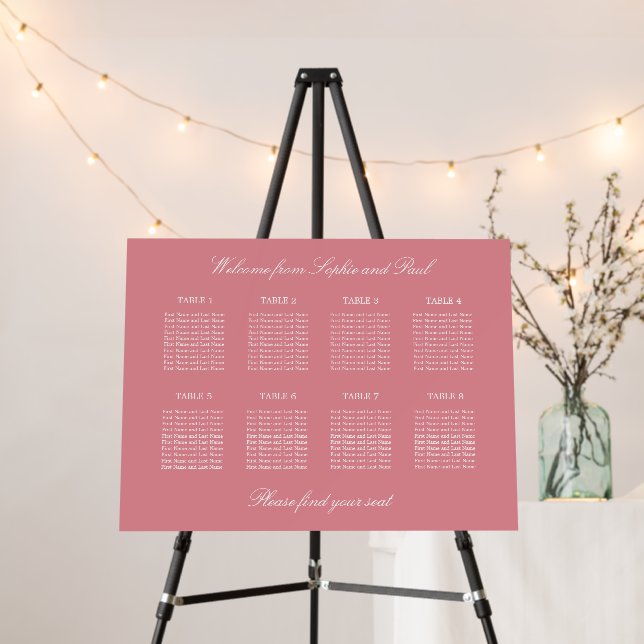 Blush Pink 8 Table Wedding Seating Chart Foam Board (In Situ (Stand))