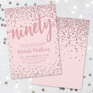 Blush Pink 90th Birthday Invitation