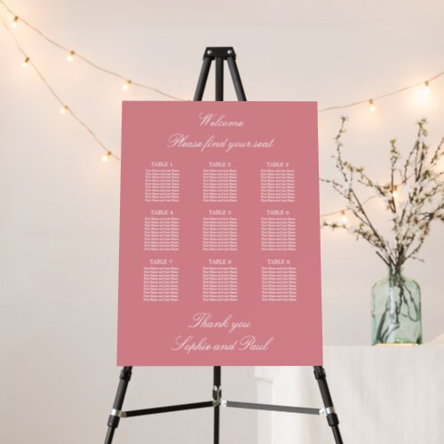 Blush Pink 9 Table Wedding Seating Chart Foam Board