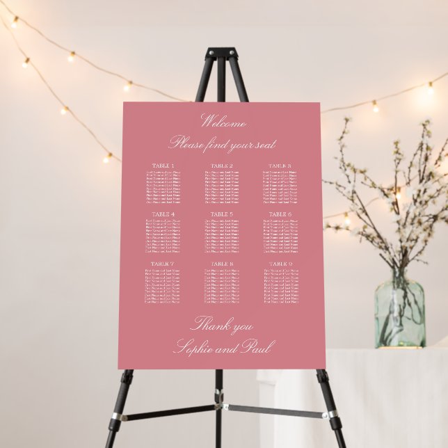 Blush Pink 9 Table Wedding Seating Chart Foam Board (In Situ (Stand))