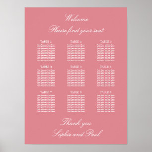 Blush Pink 9 Table Wedding Seating Chart Poster