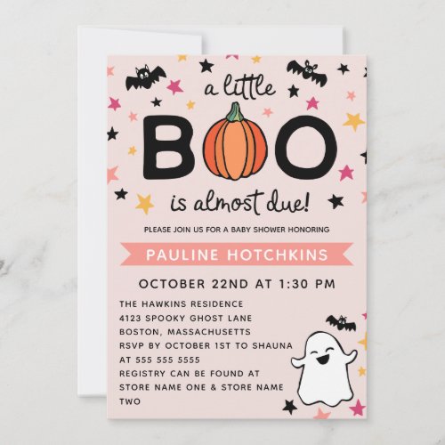 Blush Pink A Little Boo Halloween Baby Shower Invitation