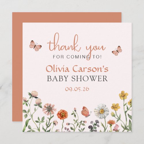 Blush Pink A Little Wildflower Floral Baby Shower Thank You Card
