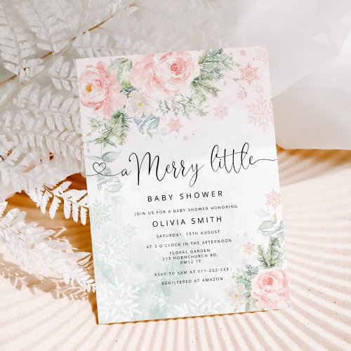 Blush pink a Merry Little Baby Shower Invitation