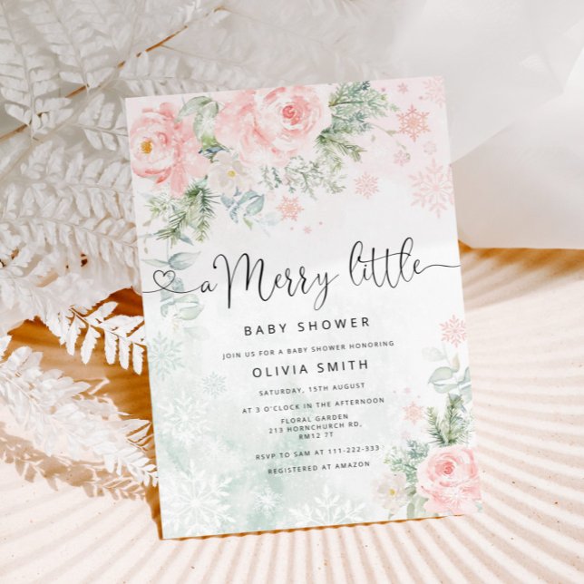 Blush pink a Merry Little Baby Shower Invitation (Creator Uploaded)
