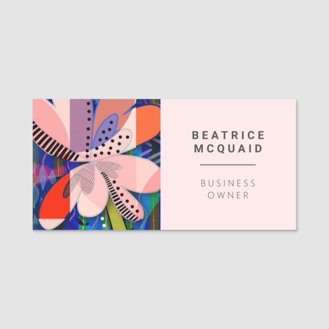 Blush pink abstract modern floral name tag (Front)