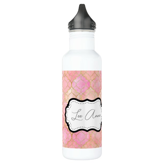 Blush Pink Abstract Pattern Stainless Steel Water Bottle (Left)