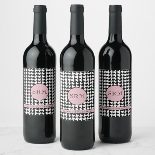 Blush Pink Accent Houndstooth Pattern Set of 6 Wine Label