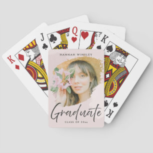 Blush Pink Add Your Photo Custom Graduation Poker Cards