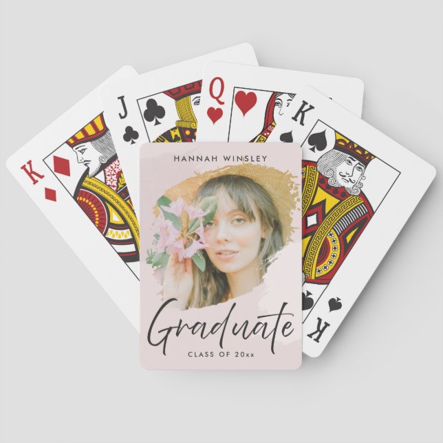 Blush Pink Add Your Photo Custom Graduation Poker Cards (Back)