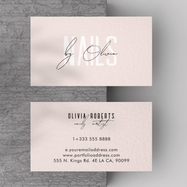 Blush Pink Aesthetic Typography Nail Artist Business Card (Creator Uploaded)