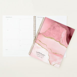 Blush Pink Agate & Gold Glitter Watercolor Planner