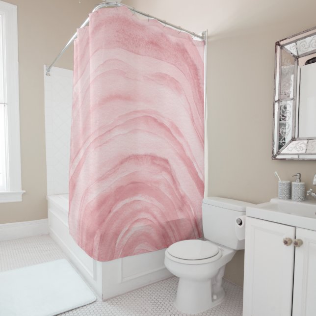 Blush Pink Agate II Watercolor Pattern Shower Curtain (In Situ)