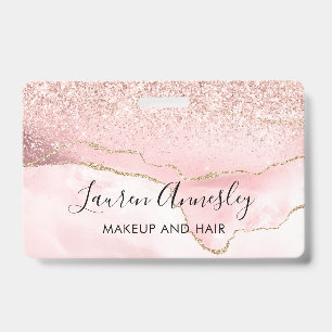 Blush Pink Agate Marble Personalized Badge