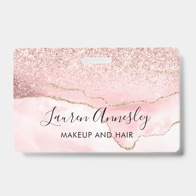 Blush Pink Agate Marble Personalized Badge (Front)