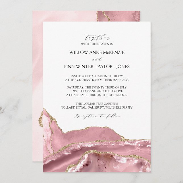 Blush Pink Agate Modern Wedding Invitation (Front/Back)