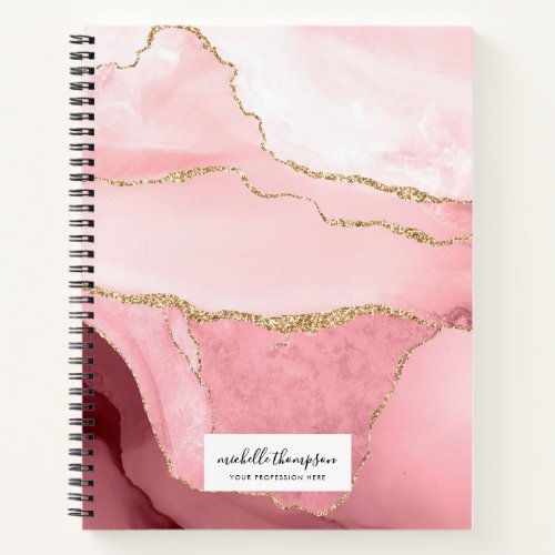 Blush Pink Agate  Rose Gold Border Watercolor Notebook