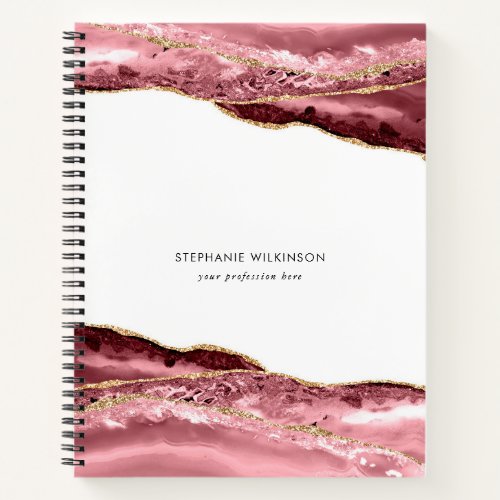 Blush Pink Agate  Rose Gold Border Watercolor Notebook