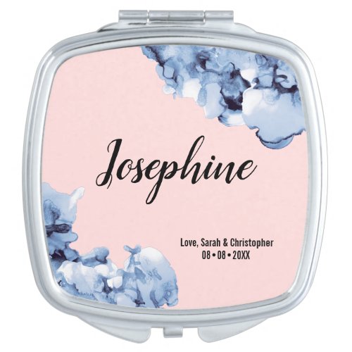 Blush Pink Airy Blue Watercolor  Inks bridesmaid Compact Mirror