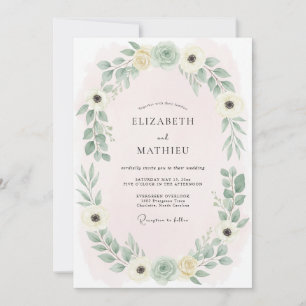 Blush Pink Airy Botanical Wedding Invitation