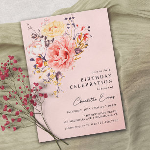Blush Pink Airy Floral Any Age Adult Birthday Invitation