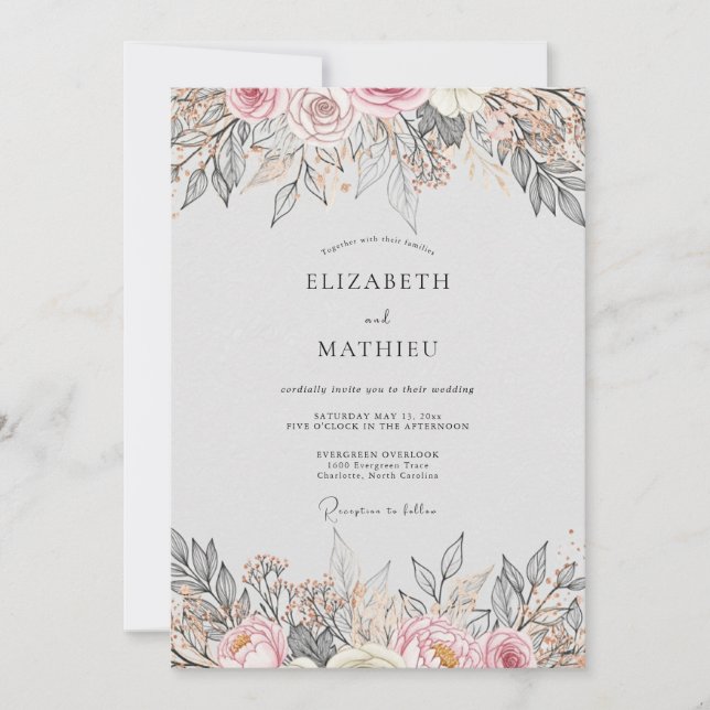 Blush Pink Alluring Vintage Wedding Invitation (Front)