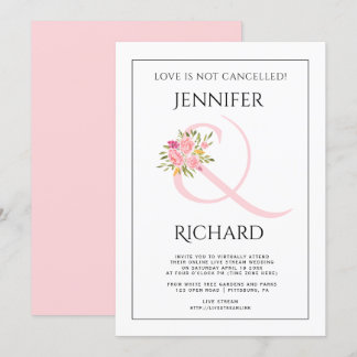 Blush pink ampersand, pink rose virtual wedding invitation