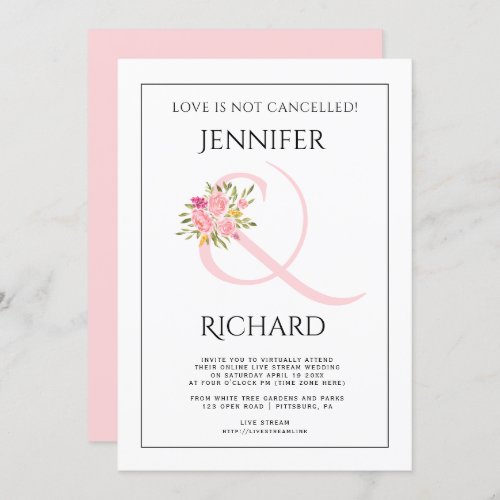 Blush pink ampersand pink rose virtual wedding invitation