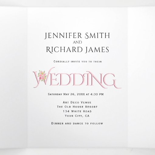 Blush Pink Ampersand With Pink Roses Wedding Tri Fold Invitation Zazzle 5695