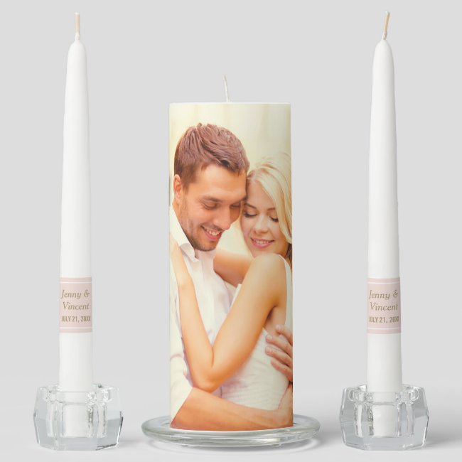 Blush Pink and Antique Gold Wedding Photo Unity Candle Set