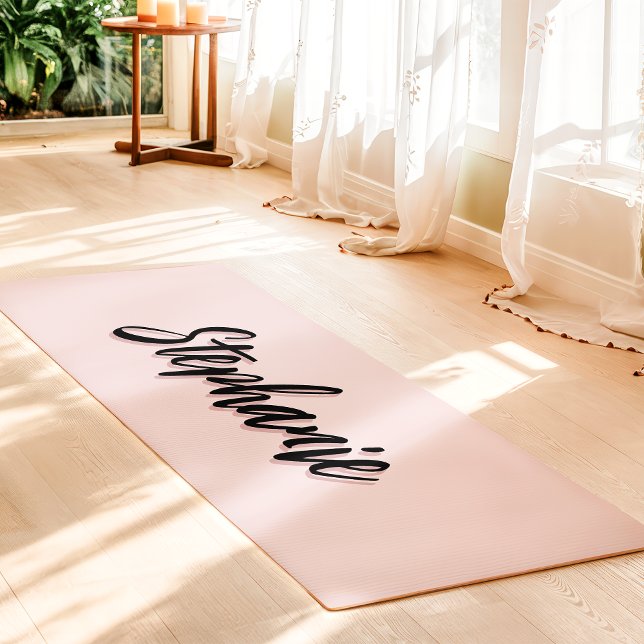 Blush Pink And Black Custom Name Simple Yoga Mat (Creator Uploaded)