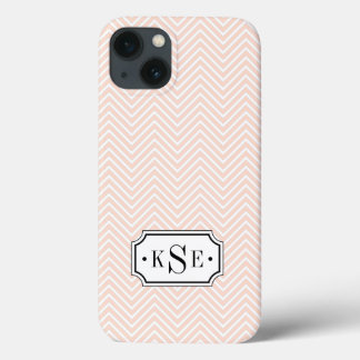 Blush Pink and Black Elegant Chevron Monogram iPhone 13 Case